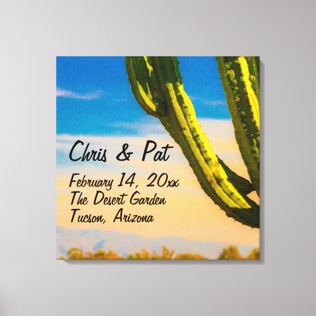 Desert Saguaro Cactus Wedding Date Location Canvas Print (Front)