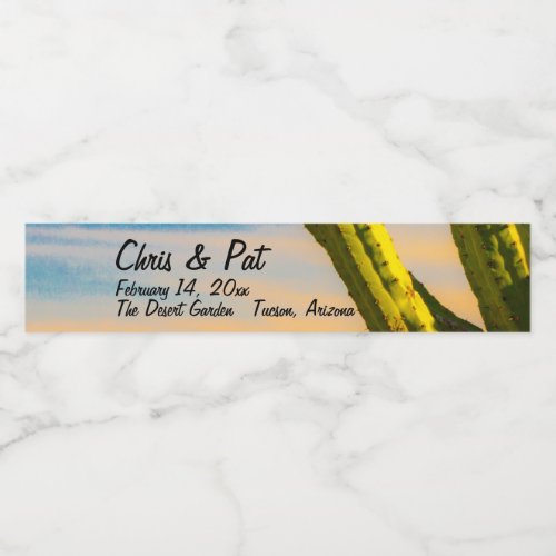 Desert Saguaro Cactus Wedding Date Location Water Bottle Label