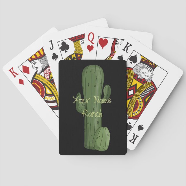 Desert Saguaro Cactus - Your Name Ranch Western Poker Cards (Back)