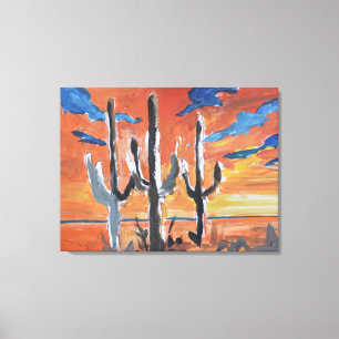 Desert Saguaro Sunset Neo-Expressionist Canvas Print