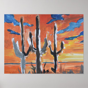Desert Saguaro Sunset Neo-Expressionist Poster