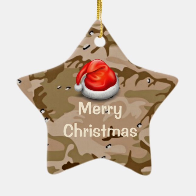 Desert Sand Camo Star Merry Christmas Ornament (Back)
