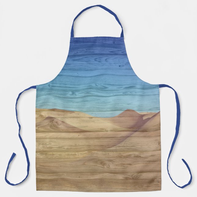 Desert Sand Dunes Beautiful Blue Sky On Wood Grain Apron (Front)