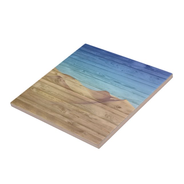 Desert Sand Dunes Beautiful Blue Sky On Wood Grain Ceramic Tile (Side)