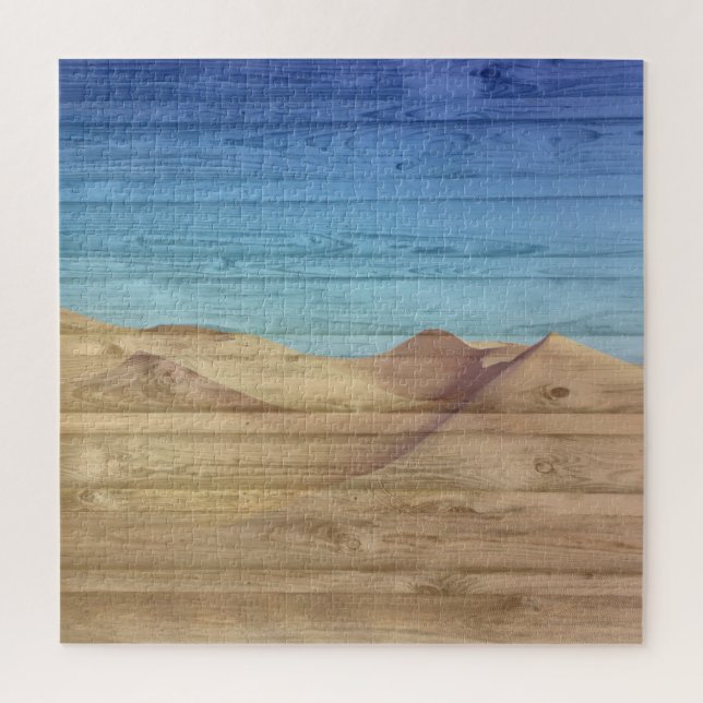 Desert Sand Dunes Beautiful Blue Sky On Wood Grain Jigsaw Puzzle (Vertical)