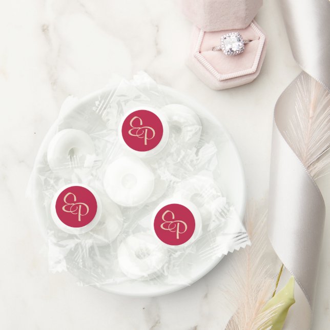 Desert Sand Script Monogram on Magenta Life Saver® Mints (Wedding)