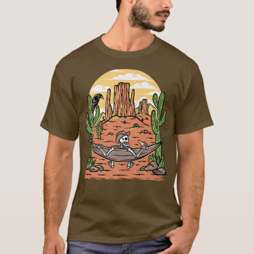 Desert Scene Cactus Skeleton Cowboy In Hat And Ham T_Shirt