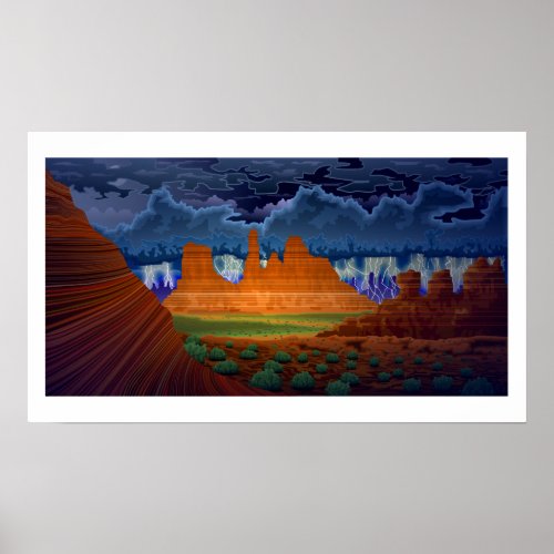 Desert Scene landscape at night poster art