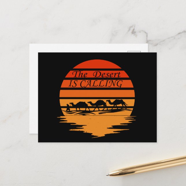 desert scene with camels sunset vintage  holiday postcard (Front/Back In Situ)