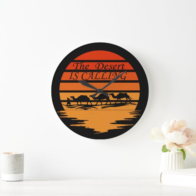 desert scene with camels sunset vintage  large clock (Home)