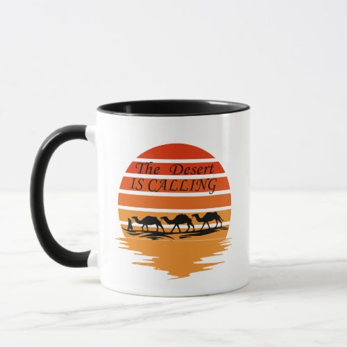 desert scene with camels sunset vintage mug