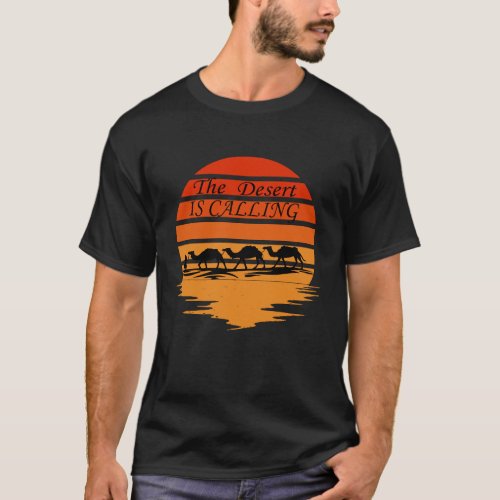 Desert scene with camels sunset vintage T_Shirt