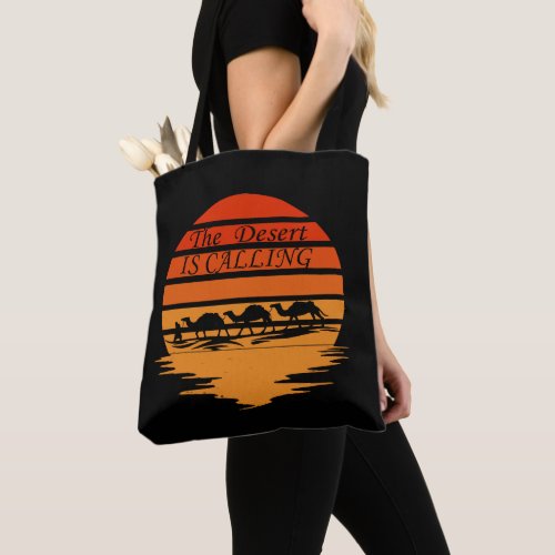 desert scene with camels sunset vintage tote bag