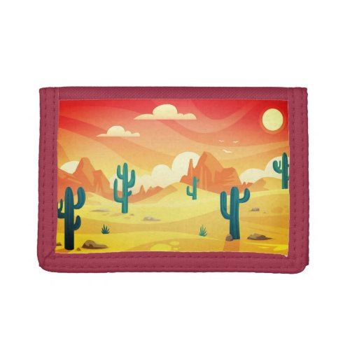 Desert scenery cacti trifold wallet