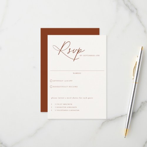 Desert Sienna Meal Choice Wedding RSVP Card