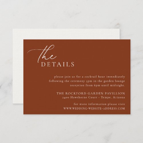 Desert Sienna Minimalist Wedding Details Card