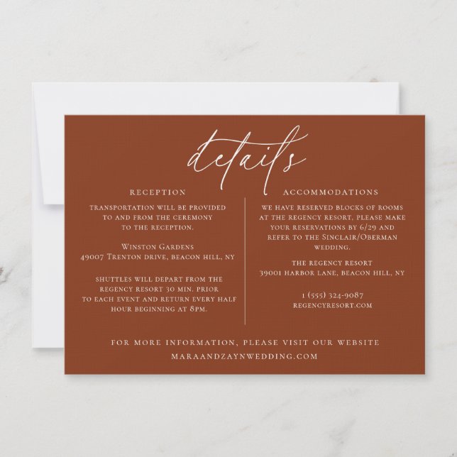 Desert Sienna Minimalist Wedding Details Card (Front)
