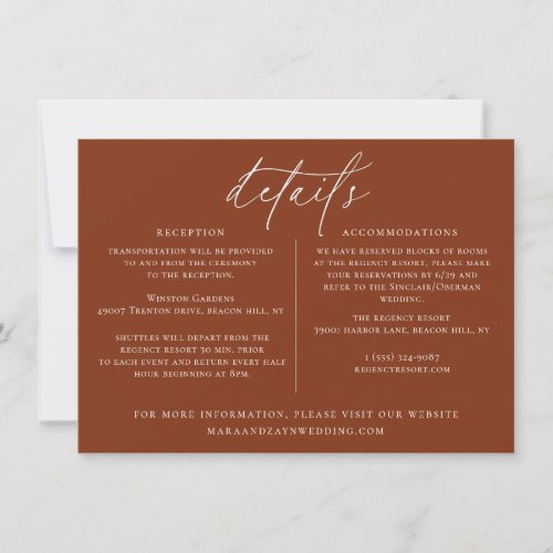 Desert Sienna Minimalist Wedding Details Card