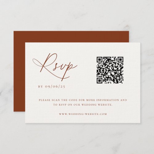 Desert Sienna Minimalist Wedding QR Code RSVP Card