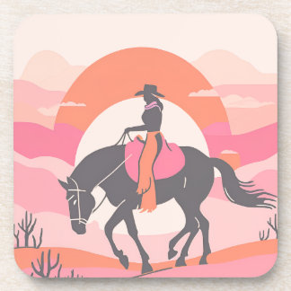 Desert Skies with Cowgirl Riding her Horse Beverage Coaster