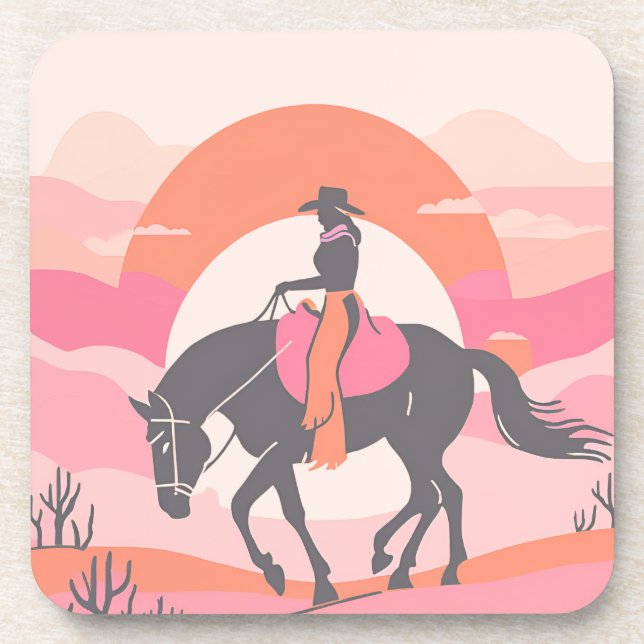 Desert Skies with Cowgirl Riding her Horse Beverage Coaster (Front)