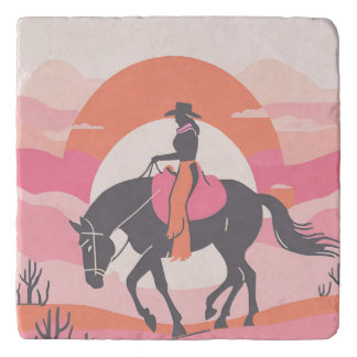 Desert Skies with Cowgirl Riding her Horse Trivet
