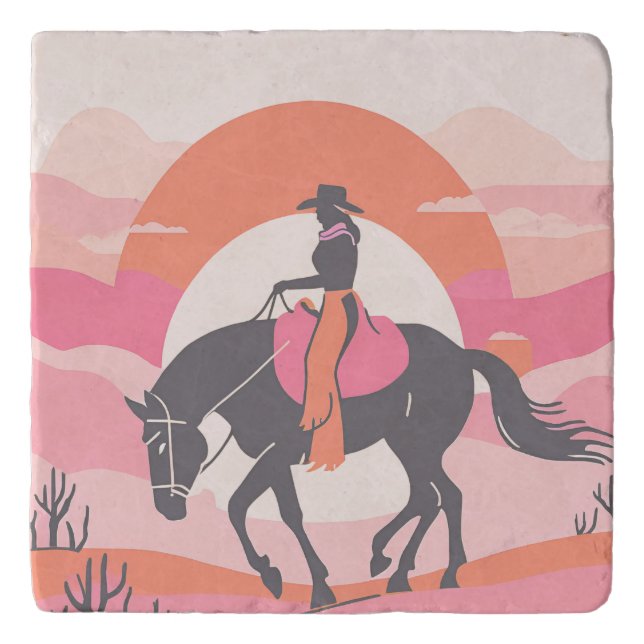 Desert Skies with Cowgirl Riding her Horse Trivet (Front)