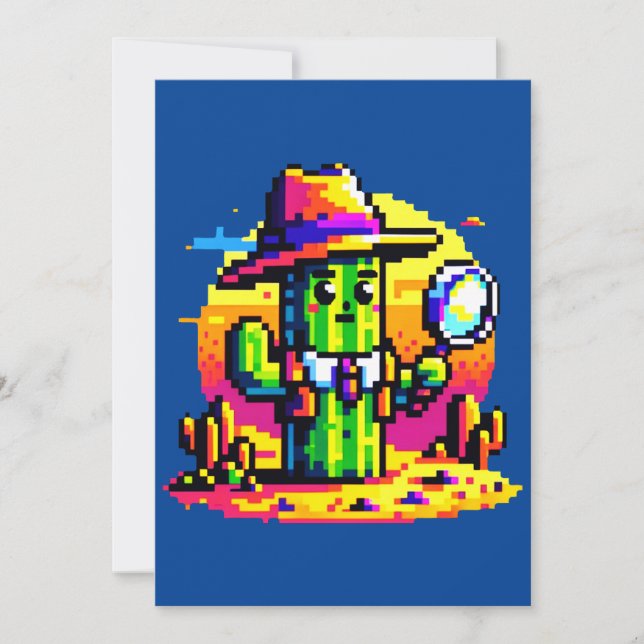 Desert Sleuth: 8-Bit Cactus Detective Adventure Holiday Card (Front)