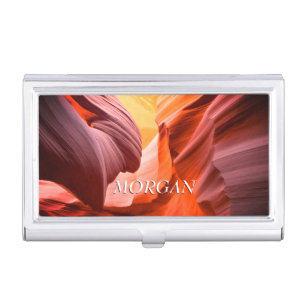 Desert Slot Canyon or Your Photo, White Name Business Card Case