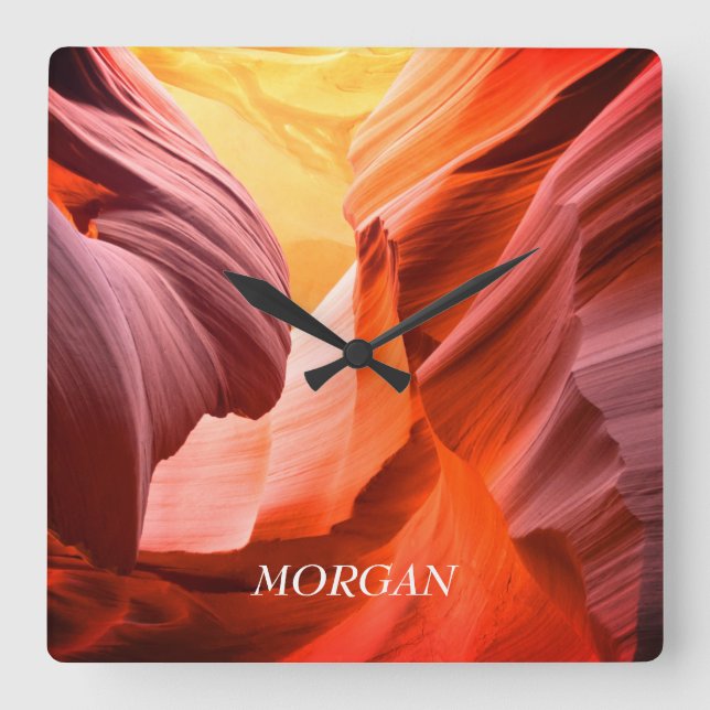 Desert Slot Canyon or Your Photo, White Name Square Wall Clock (Front)