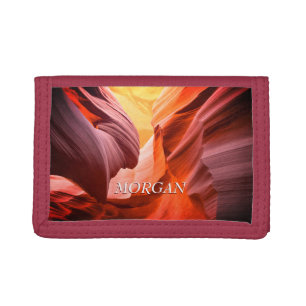 Desert Slot Canyon or Your Photo, White Name Tri-fold Wallet