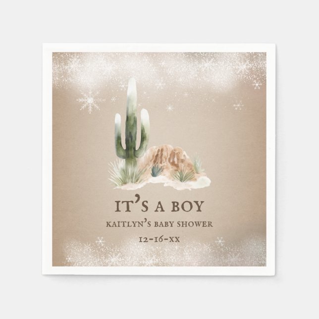 Desert Snow Cactus Baby Shower Napkins (Front)