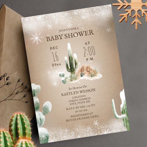 Desert Snow Cactus Winter Baby Shower Invitation
