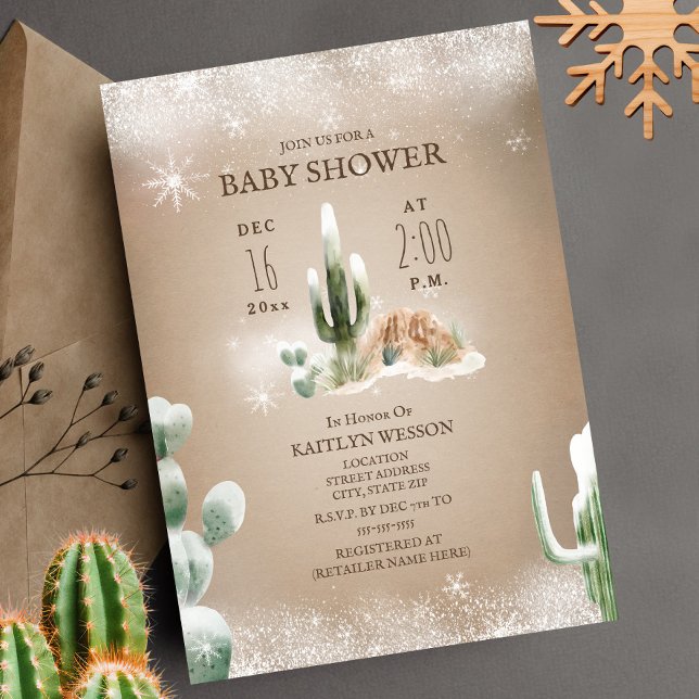Desert Snow Cactus Winter Baby Shower Invitation (Creator Uploaded)
