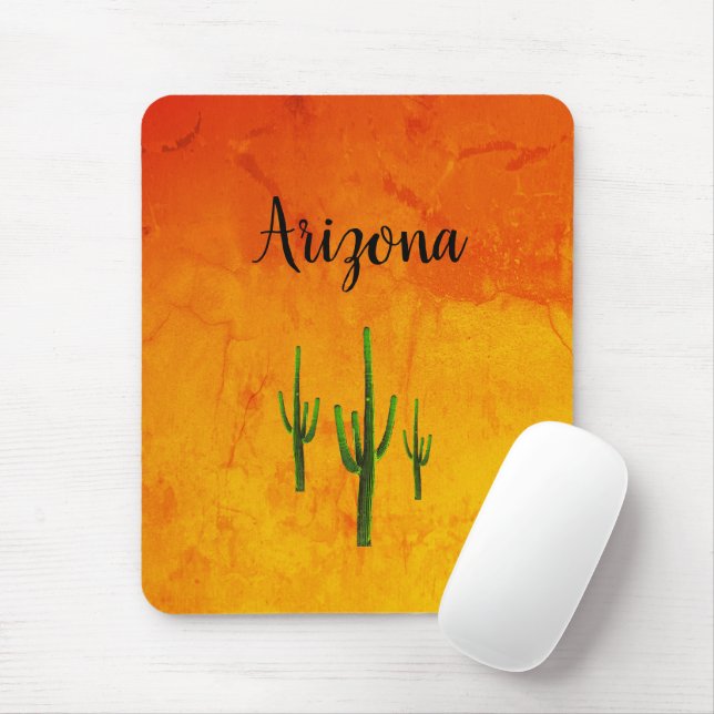 Desert Southwest Arizona Saguaro Cacti Orange  Mouse Pad (With Mouse)