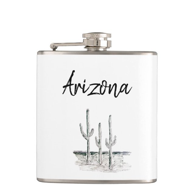 Desert Southwest Cactus Arizona Black White   Flask (Front)