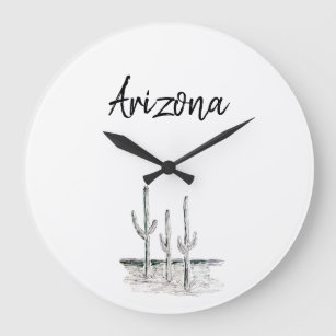 Desert Southwest Cactus Arizona Black White  Large Clock