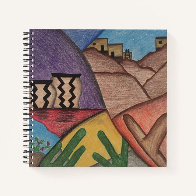 Desert Southwest Cactus Colorful Folk Art Notebook (Front)