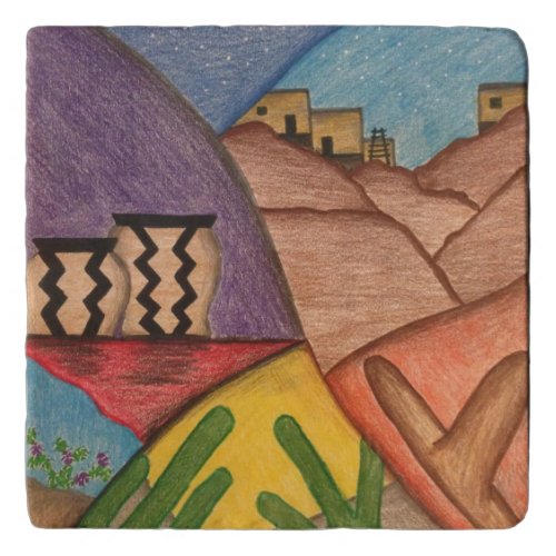 Desert Southwest Cactus Colorful Folk Art Trivet