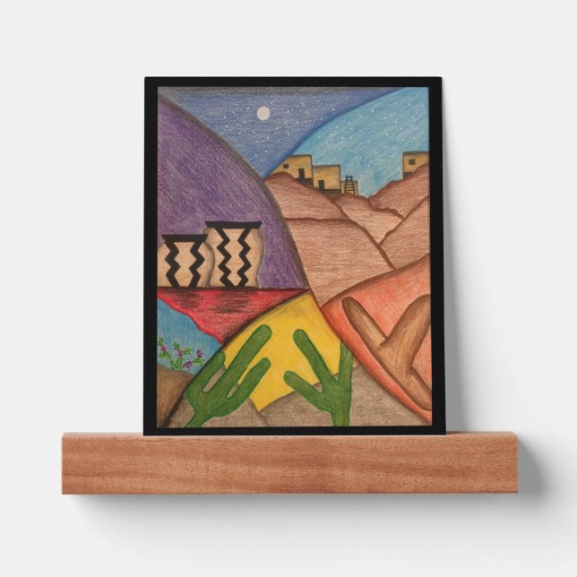 Desert Southwest Cactus Folk Art Colorful  Picture Ledge (Front)
