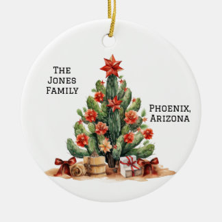 Desert/Southwest Cactus Personalized Xmas Tree Ceramic Ornament