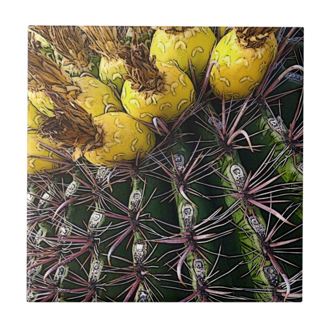 Desert Southwest Cactus Yellow Green  Ceramic Tile (Front)
