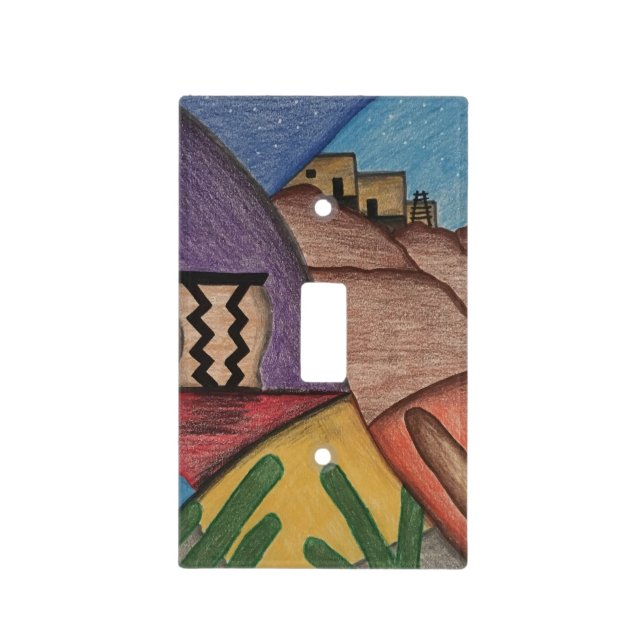 Desert Southwest Colorful Folk Art Light Switch Cover (Front)