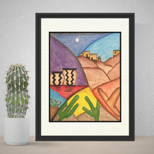 Desert Southwest Colorful Mixed Media Drawing  Canvas Print