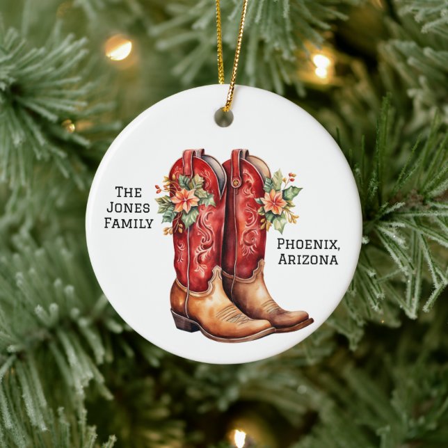 Desert/Southwest Cowboy Christmas Boots Ceramic Ornament (Tree)