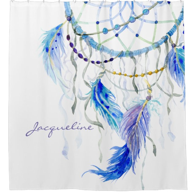 Desert Southwest Dream Catcher Feather Watercolor Shower Curtain (Front)