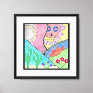 Desert Southwest Folk Art Sugar Skull Guitar Canvas Print