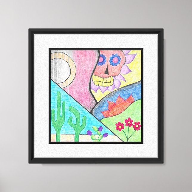 Desert Southwest Folk Art Sugar Skull Guitar Canvas Print (Front)