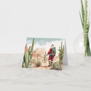 Desert/Southwest Santa Hiking Christmas Card