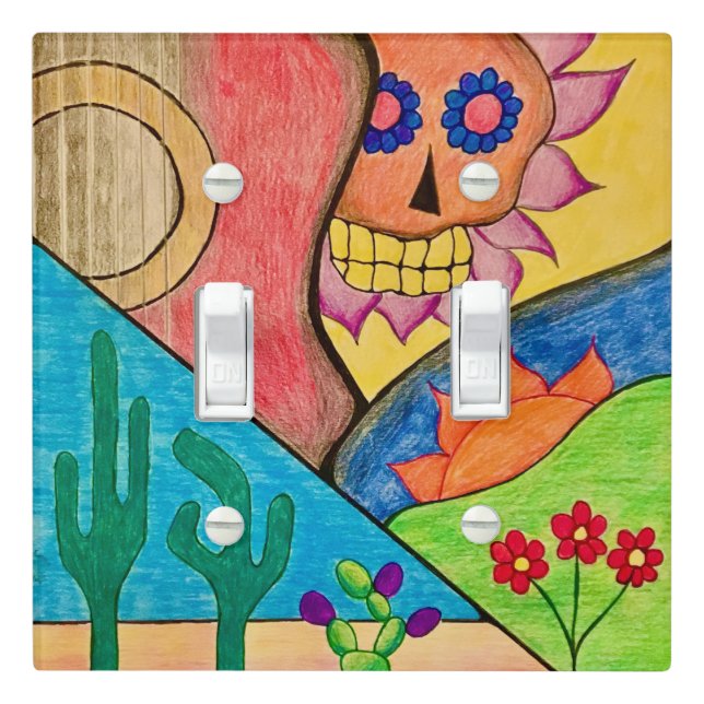Desert Southwest Sugar Skull Guitar Folk Art  Light Switch Cover (In Situ)